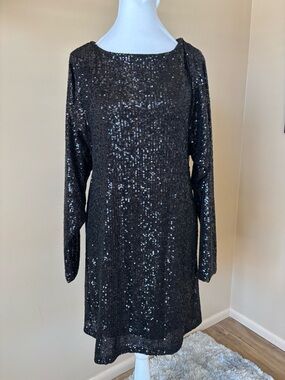 Steve Madden Black Sequin Long Sleeve Shift Dress